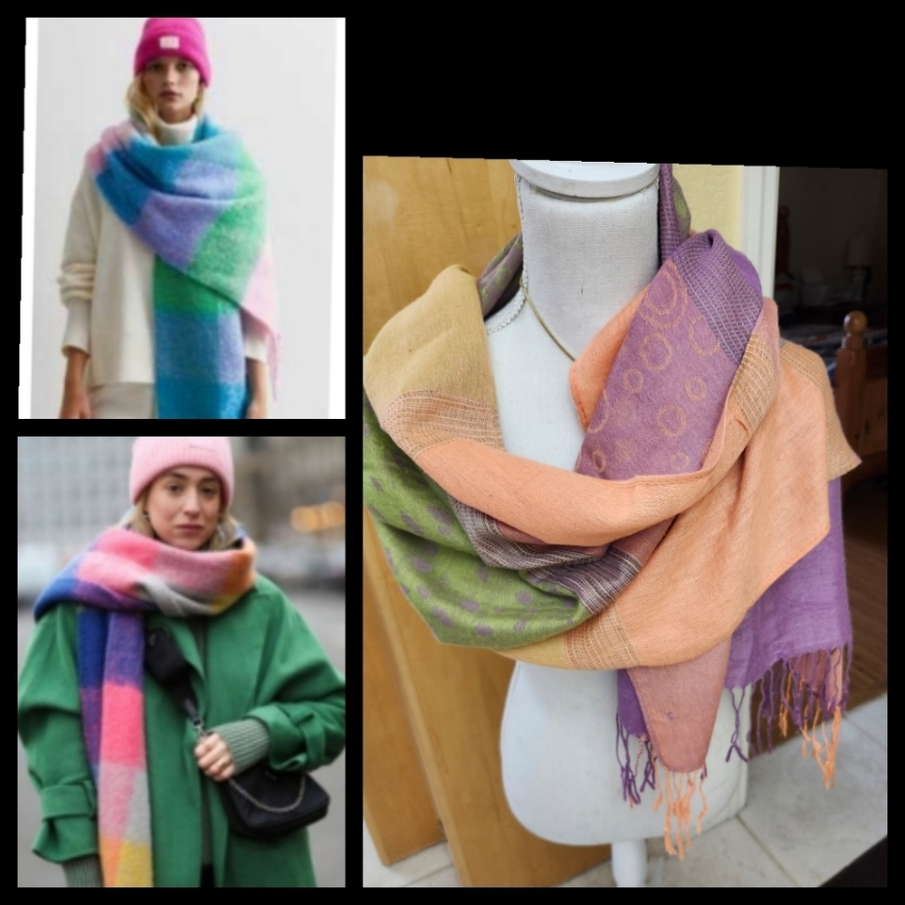Light Weight Pashmina Shawls Wraps Pastel Multi-Colored Scarf